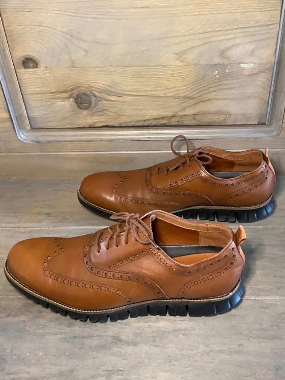 Cole Haan Zerogrand Wingtip Oxford Men's 12 Cognac Tan Full Grain Leather Brogue